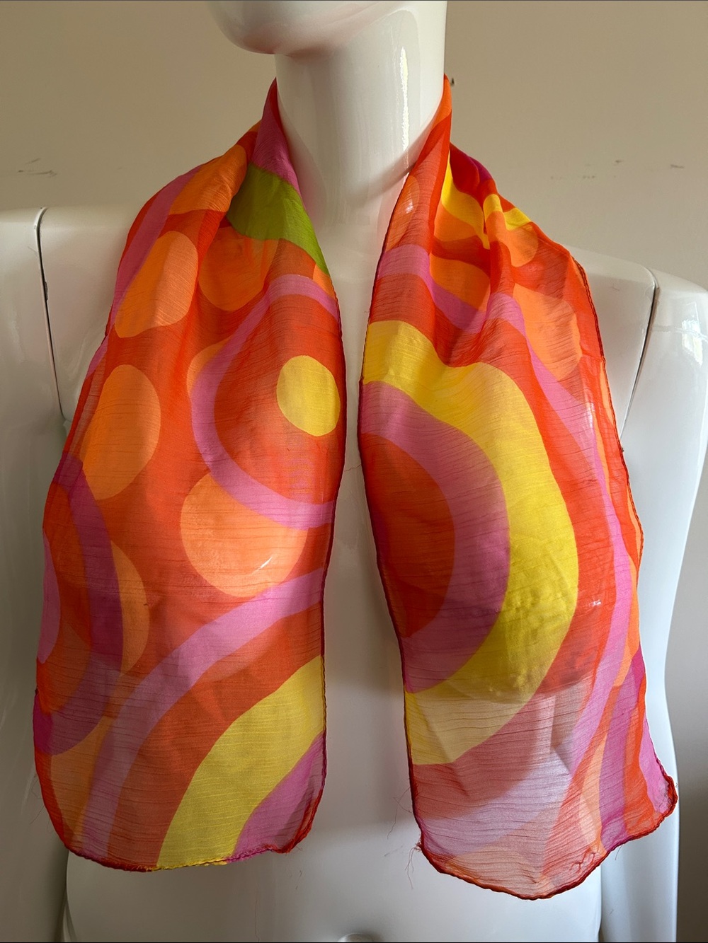 Vintage Vibrant Orange Pink Yellow Retro Scarf